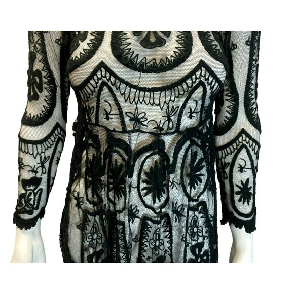 Jens Pirate Booty Free People Sheer Black Floral Embroidered Vintage Lace Dress - Picture 4 of 9